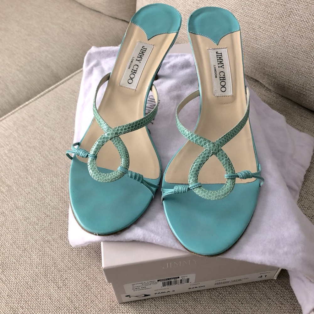 Jimmy Choo turquoise kitten heeled sandals